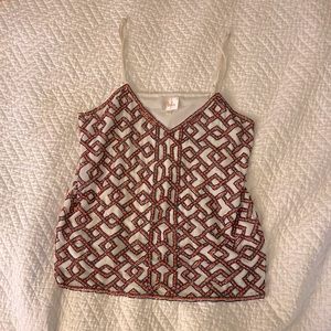 Parker Beaded V Neck Orange Navy White Tank